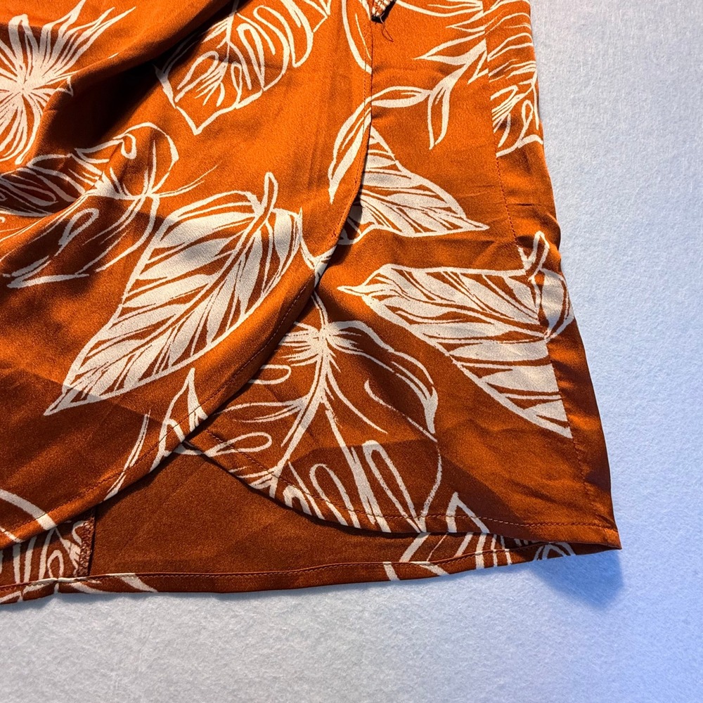 Forever 21 Rust Orange Small Skirt Tropical Leaf Print Faux Wrap Midi Side Tie - Picture 10 of 14